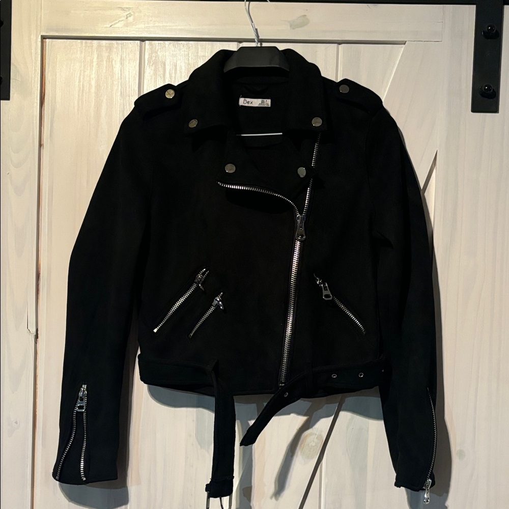 Dex Black Microsuede  Biker Jacket